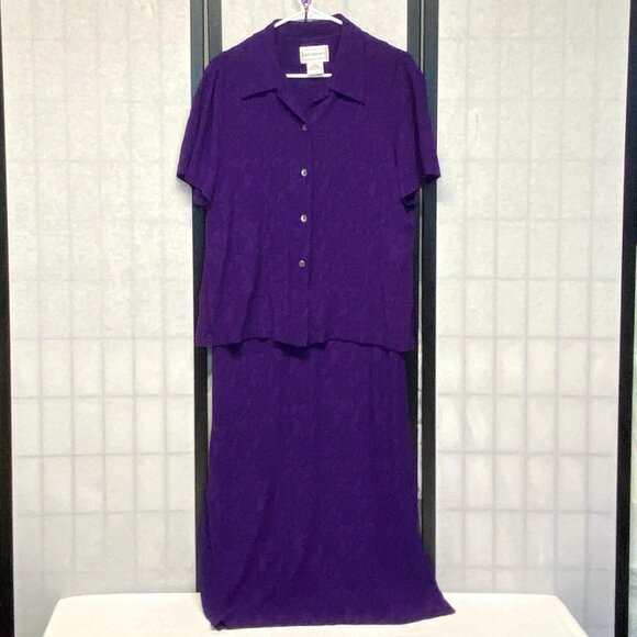 karin stevens Dresses & Skirts - Karin Stevens Vintage Crinkle Sheath Tank Maxi Dress Short Sleeve Button Jacket